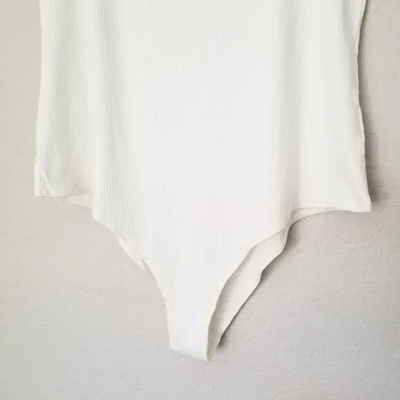 Reformation Rawson Ribbed Bodysuit White Plus Size 3X Short Sleeves Classic $78 - Picture 9 of 16